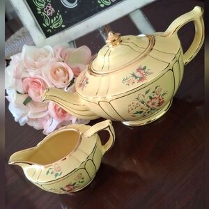 Sadler VINTAGE Floral Yellow Teapot and Creamer Set Made In England